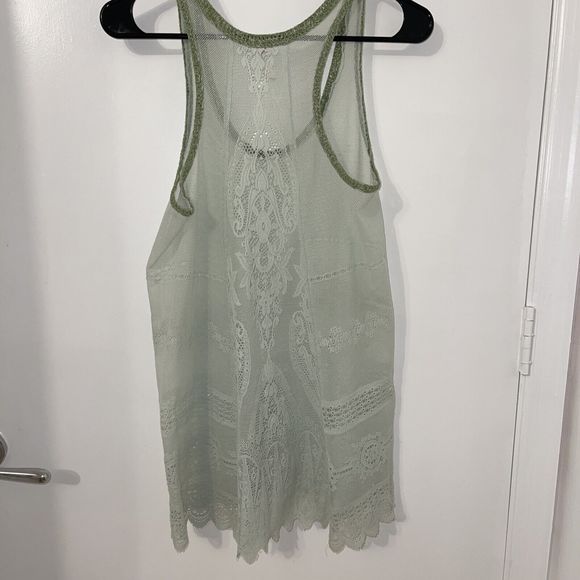 Free People Women's Size S Light Green Tank Top Lace Crochet - Picture 6 of 12